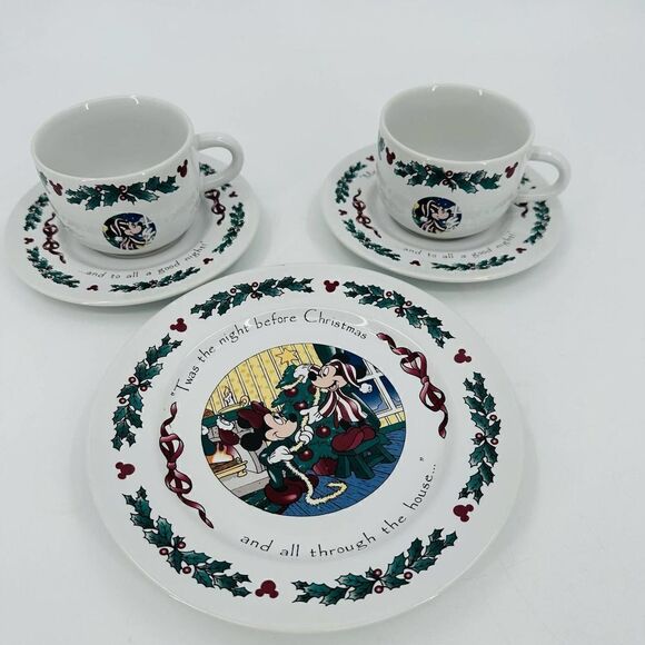 DISNEY Mickey Mouse Twas' the Night Before Christmas Cup & Saucer Cookie Plate - Picture 1 of 10
